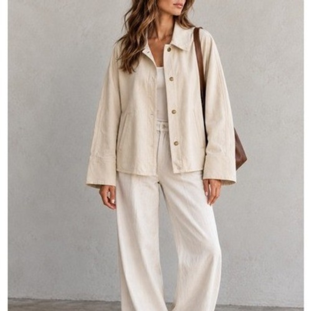 POPPY AMERICA Cream Cotton Oversized Cape Jacket Size 3/M Made in USA